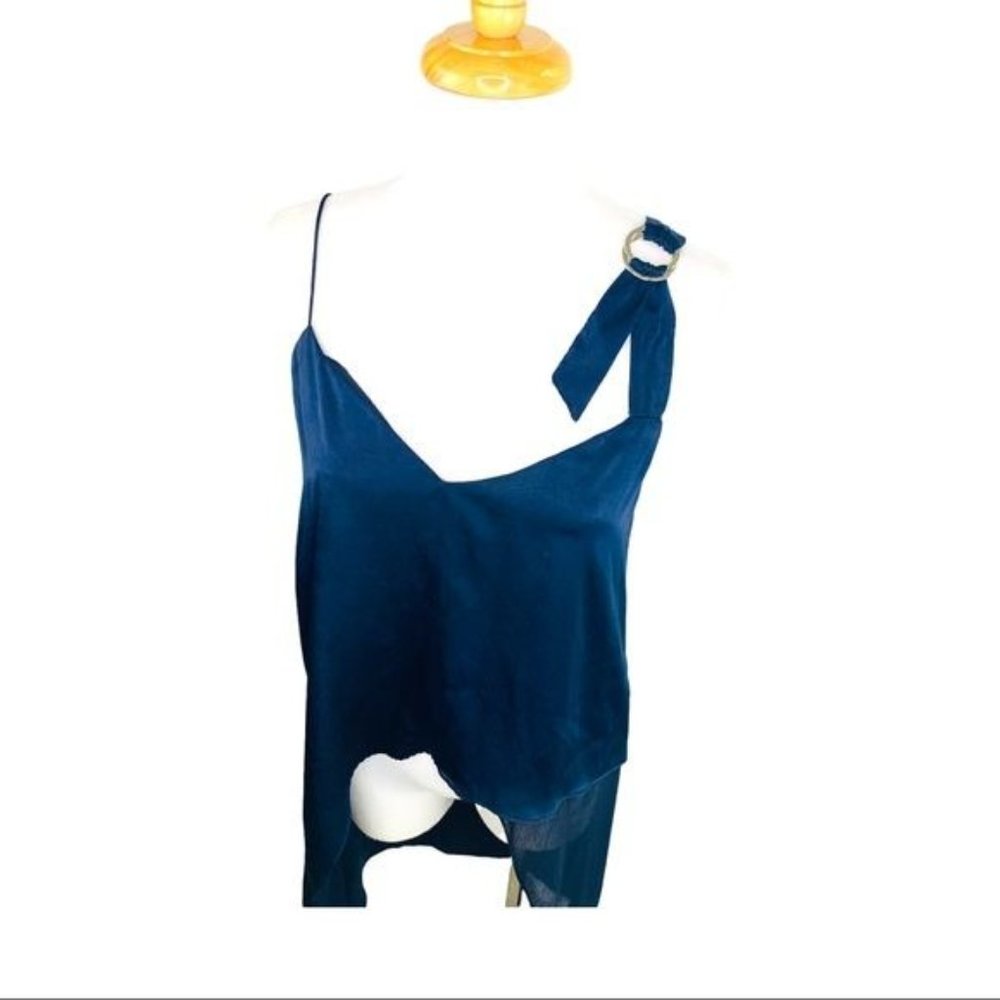 ZARA High Low Tunic Top Asymmetric Long Camisole Adjustable Strap Navy Womens XS - Picture 9 of 11